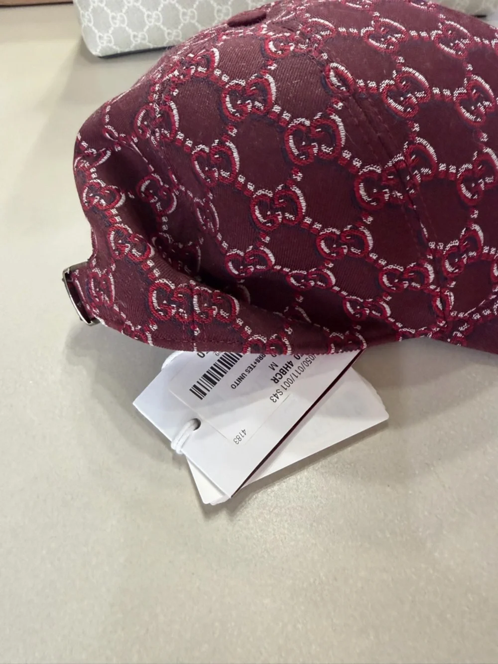 Gucci Size Medium Burgundy GG Jacquard Baseball Cap NWT - Picture 5 of 5